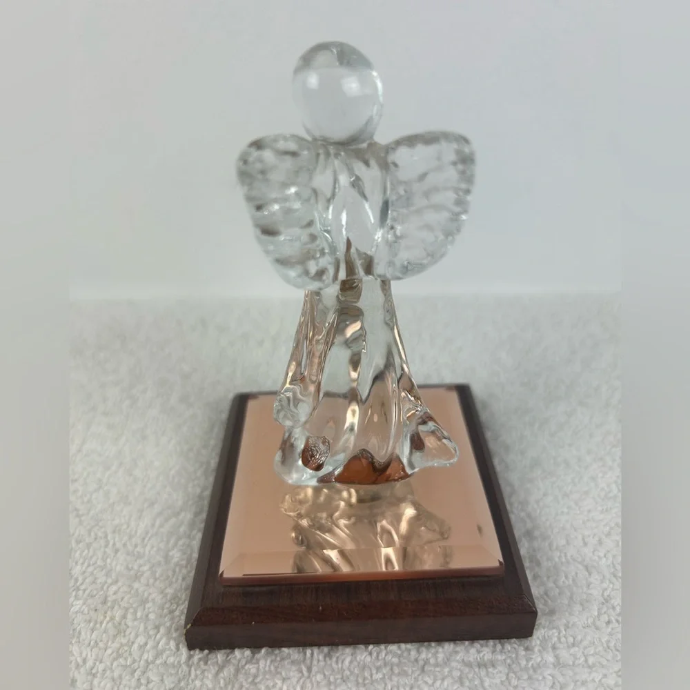 Dacra Glass Company Crystal Angel Figurine with October Stone on Wood Base